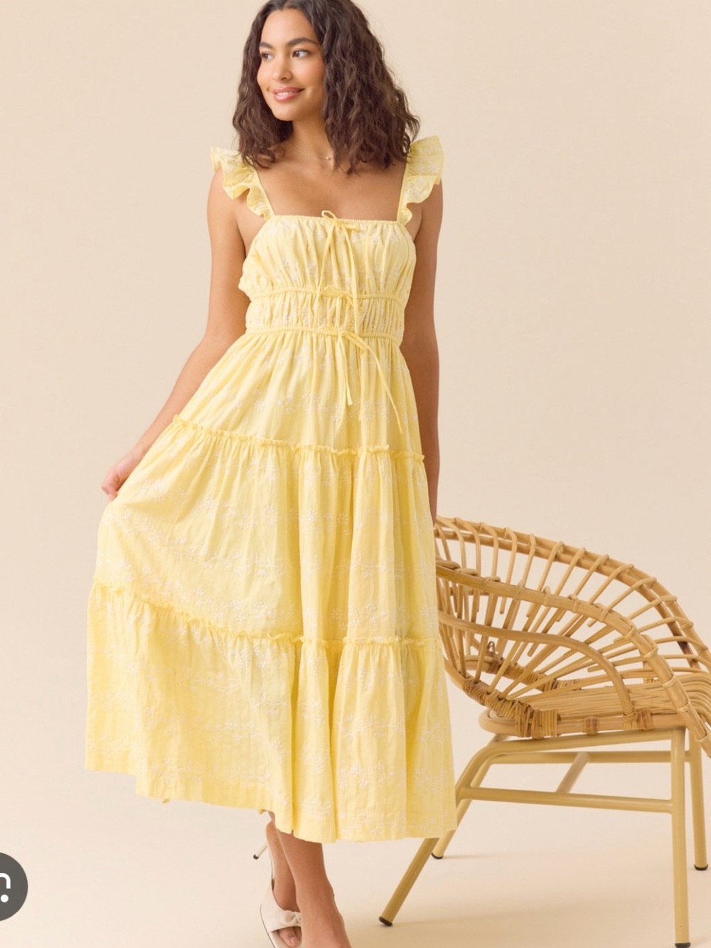 Altar'd State Yellow Tiered Maxi Dress with Ruffle Straps